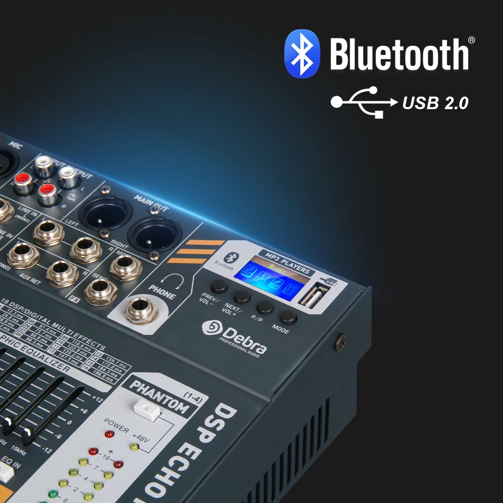 US $173.16 Debra Audio Clean SoundPro EVA12 12Channels Audio Mixer Dj Consoler With 48V Phantom Power USB Bluetooth For Recording Stage