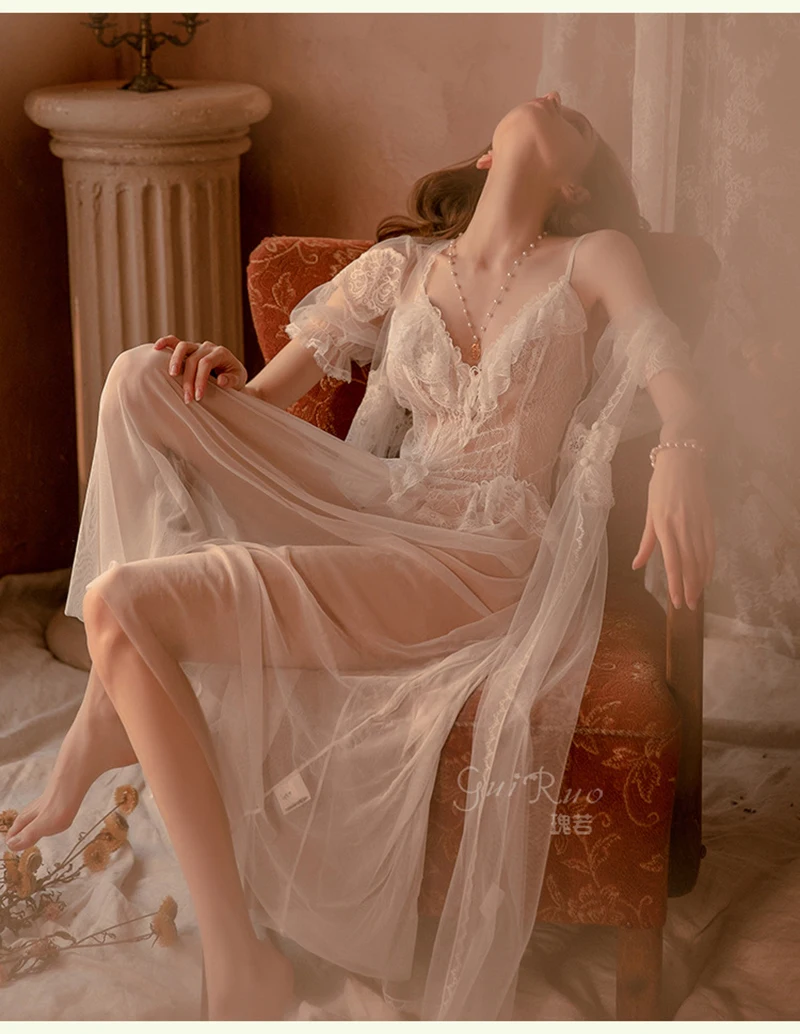 Gauze Bridal Sleepwear Nightdress Nightwear | Women's Long Nightgown  Sleeping - Robe u0026 Gown Sets - Aliexpress