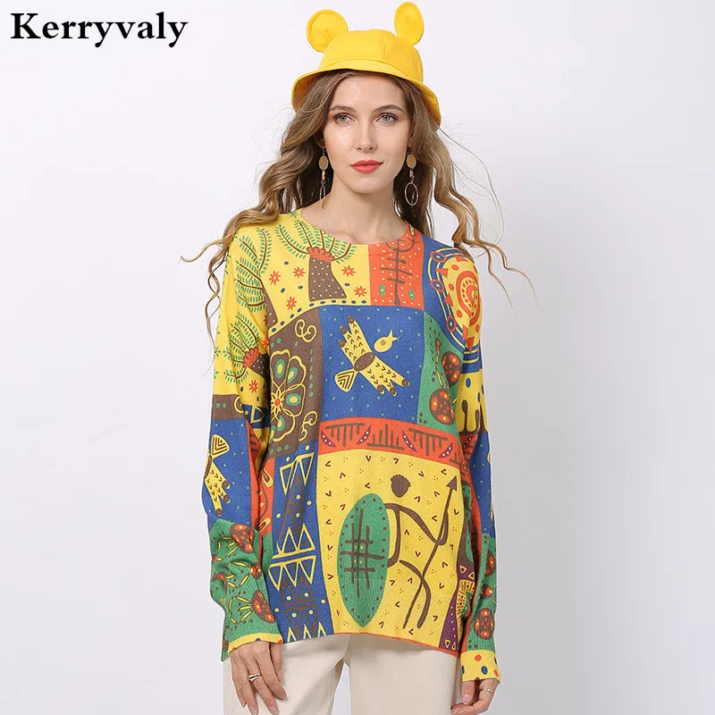 

New Printed Large Size Sweater Women Sueter Mujer Invierno 2020 Autumn Basic Pullover Loose-Fit Pullover Knitting Shirt D6337