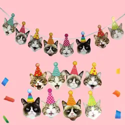 День рождения кошка висящий флаг забавный кот лицо декоративные украшения креативный детский душ кошка мультфильм Висячие украшения