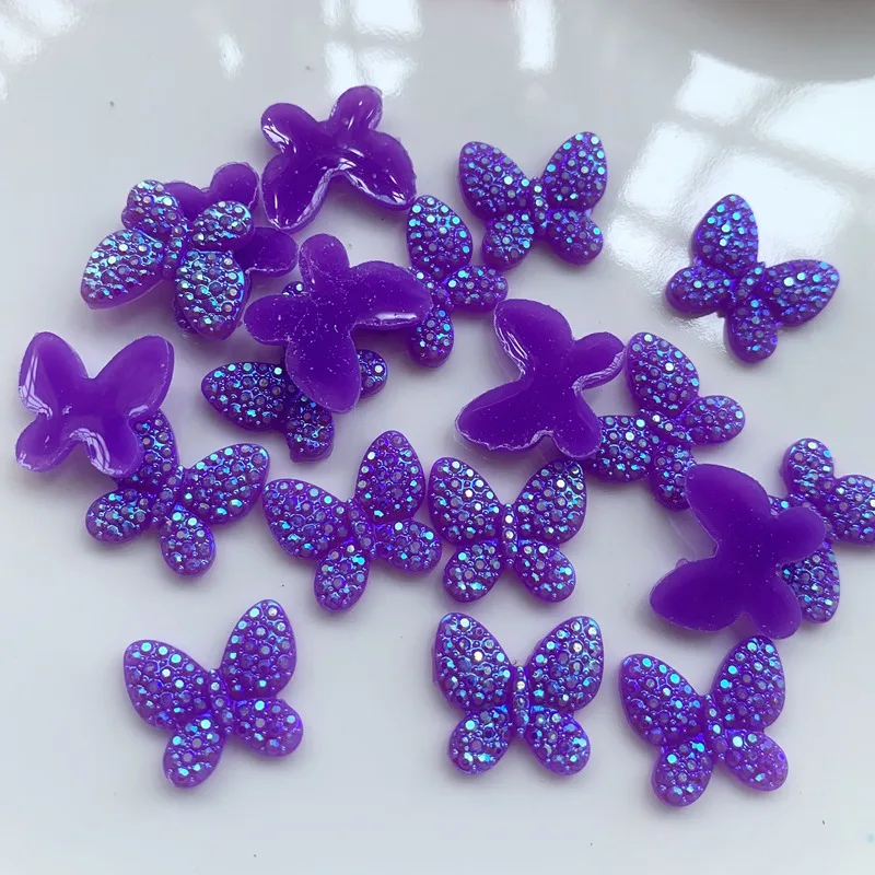 50pcs AB 수지 15*16mm 화려한 나비 플랫 백 라인석 장식품 DIY 웨딩 아플리케 공예-B82