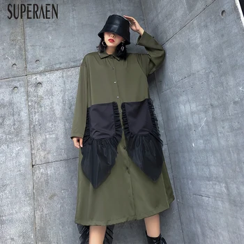 

SuperAen Fashion Women Dress 2020 New Spring Pluz Size Ladies Dress Long-sleeved Solid Color Cotton Casual Women Clothing