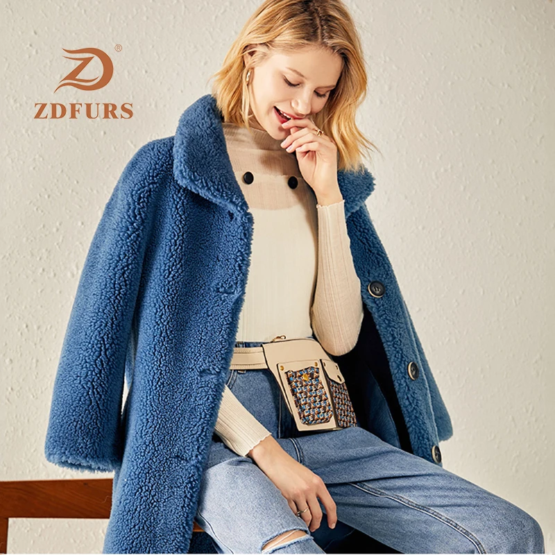 ZDFURS * новинка зимы 2019 женская меховая куртка с овчиной белая зернистая шерсть