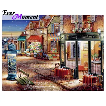 

Ever Moment Diamond Painting Night Peaceful City Handicrafts Full Square Resin Drill Mosaic Embroidery Art Kits Decoration 4Y247