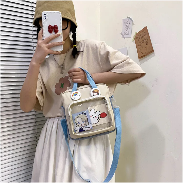 ItaBag Nylon Square Japanese Style Ladies Transparent Bag Lolita Girl Transparent PVC Ita Bag One-Shoulder Itabag Tote Bag Large