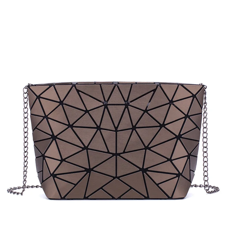 Женская сумка через плечо LOVEVOOK, складываемая наплечная сумка с длинной цепью, повседневная сумка на плечо с геометрической клеткой - Цвет: Кофе