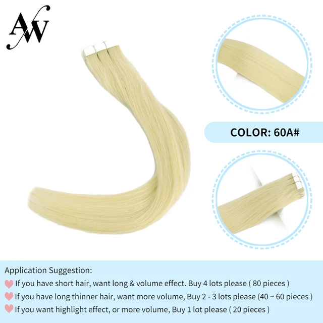 AW 12''-28'' Tape In Human Hair Extensions Straight Seamless Invisible Natural Machine Made Remy Adhesive Glue On Hair Extension 60A
