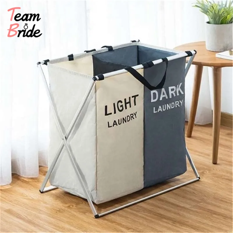 Laundry Basket Two/Three Grids Dirty Clothes Storage Basket Organizer Basket Collapsible Waterproof Folding Large Laundry Hamper - Color: 2