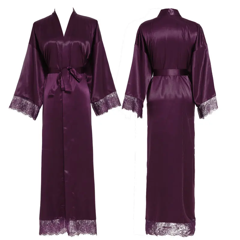 purple YUXINBRIDAL 11 цветов Шелковый Атласный КРУЖЕВНОЙ ХАЛАТ подружки невесты свадебные халаты длинный халат женский халат нижнее белье халат - Цвет: purple