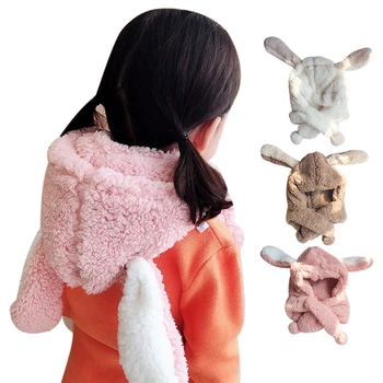 

2 In 1 warm hat for baby boy girl winter Cartoon Plush Ear Design Hat Infant Collar Scarves Neckerchiefs