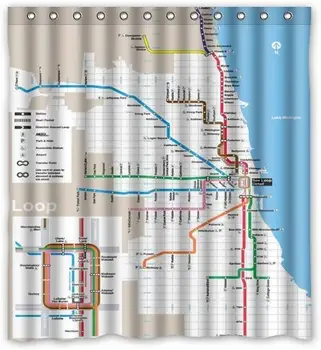 

Classic Chicago Subway Map Pattern Bathroom Polyester Shower Curtain