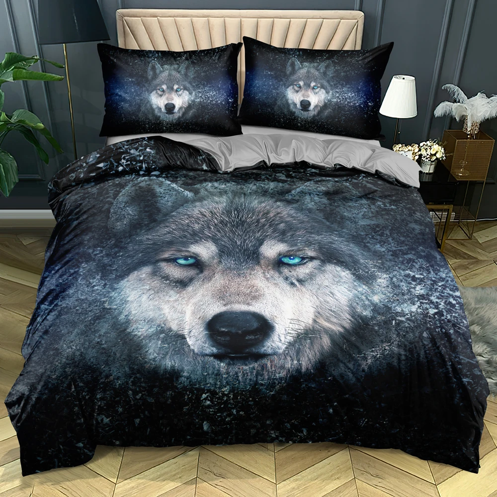 3D Wolf Grey Bedding Set Duvet Cover Comforter Cover Pillow Case 