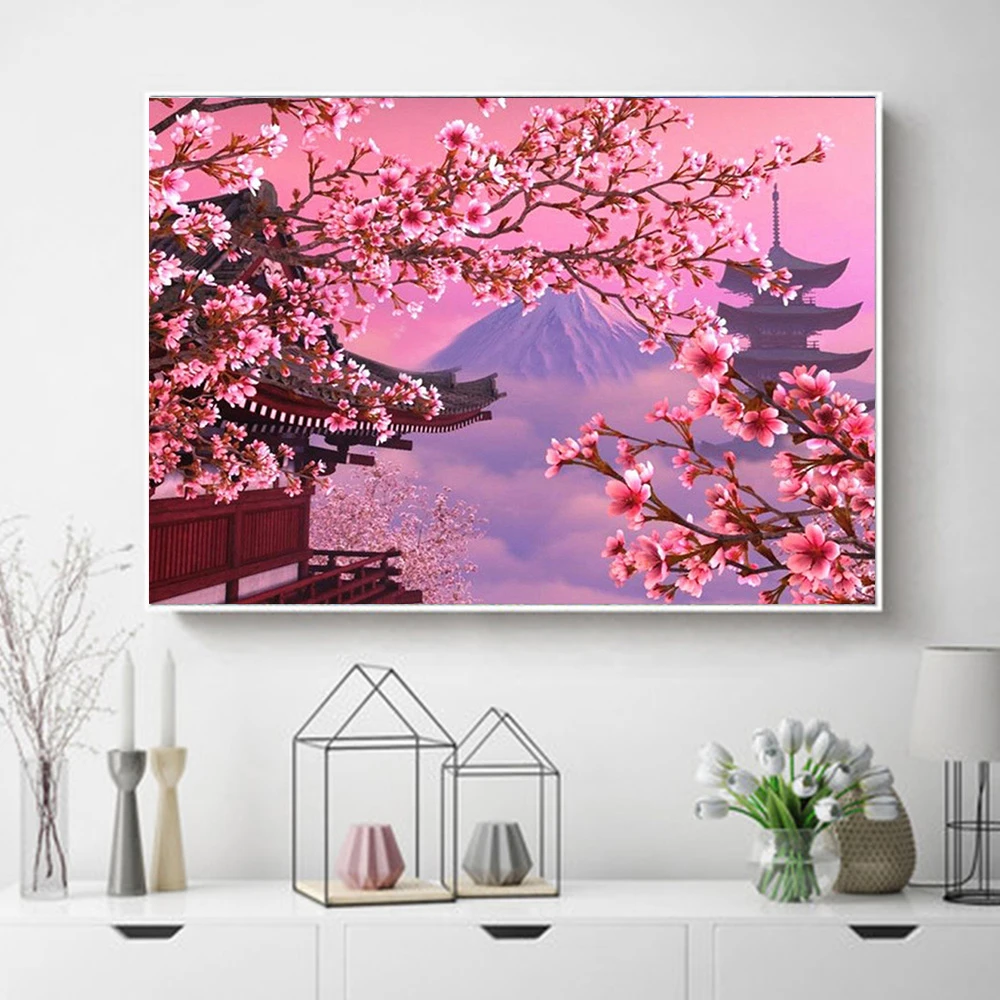 HUACAN-Diamond-Painting-5D-Diy-Landscape-Tower-Diamond-Mosaic-Cherry-Blossoms-Embroidery-Home-Decor-Wall-Stickers (2)