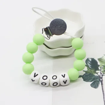 

BPA Free DIY Food Grade Letter Block Teething Beads holder baby silicone pacifier clip