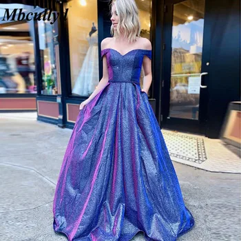 

Mbcullyd Glitter Sequined Prom Dresses Long 2020 Sexy Off Shoulder Dress Evening Formal Plus Size vestido de formatura longo