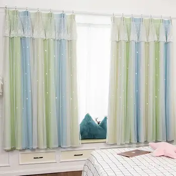 

Hollow Star Sheer Curtain Rainbow Color Window Curtains for Girl Kids Bedroom Blackout Window Drapes Curtain Home Decoration
