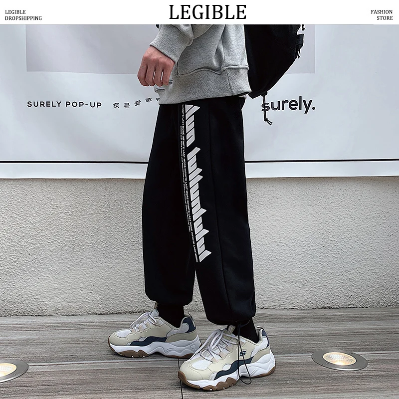 2020 прямые мужские брюки Legible повседневные широкие штаны до щиколотки с