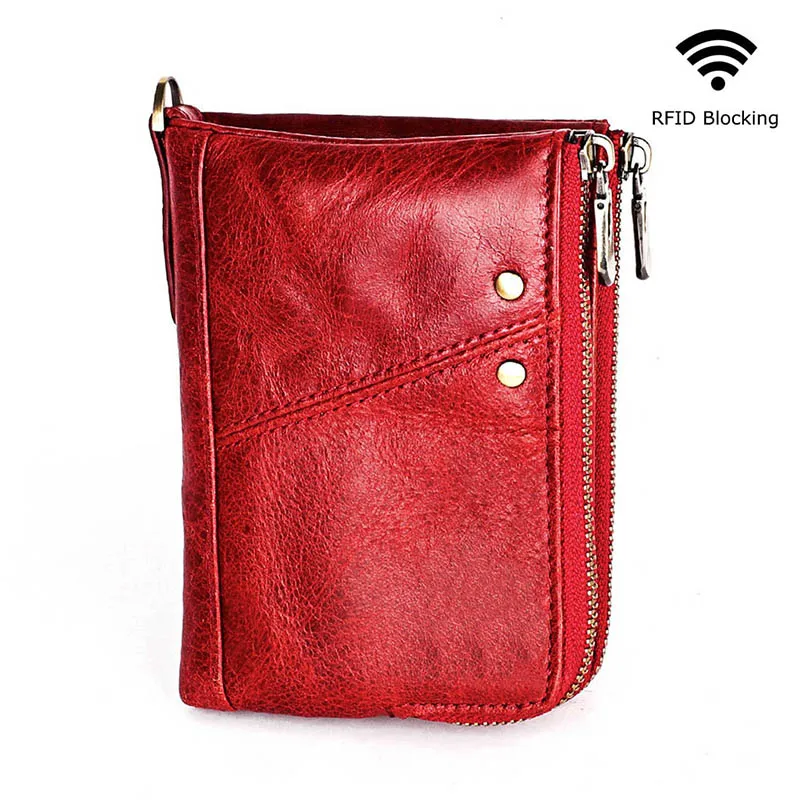 Coin Purse Wallets Chain Rfid Card-Holder Female Small Mini Lady Women Red Genuine