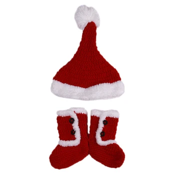

2Pcs/Set Cute Christmas Santa Clause Hat And Shoes For Baby Christmas Gift New Knitted Christmas Newborn Caps