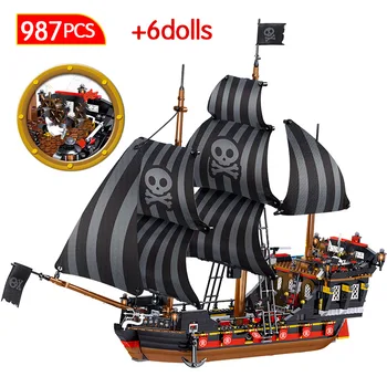 

987pcs The Black Pearl Ship Model Compatible Caribbean Pirates Ships Building Blocks Boys Birthday Gift Children Toys