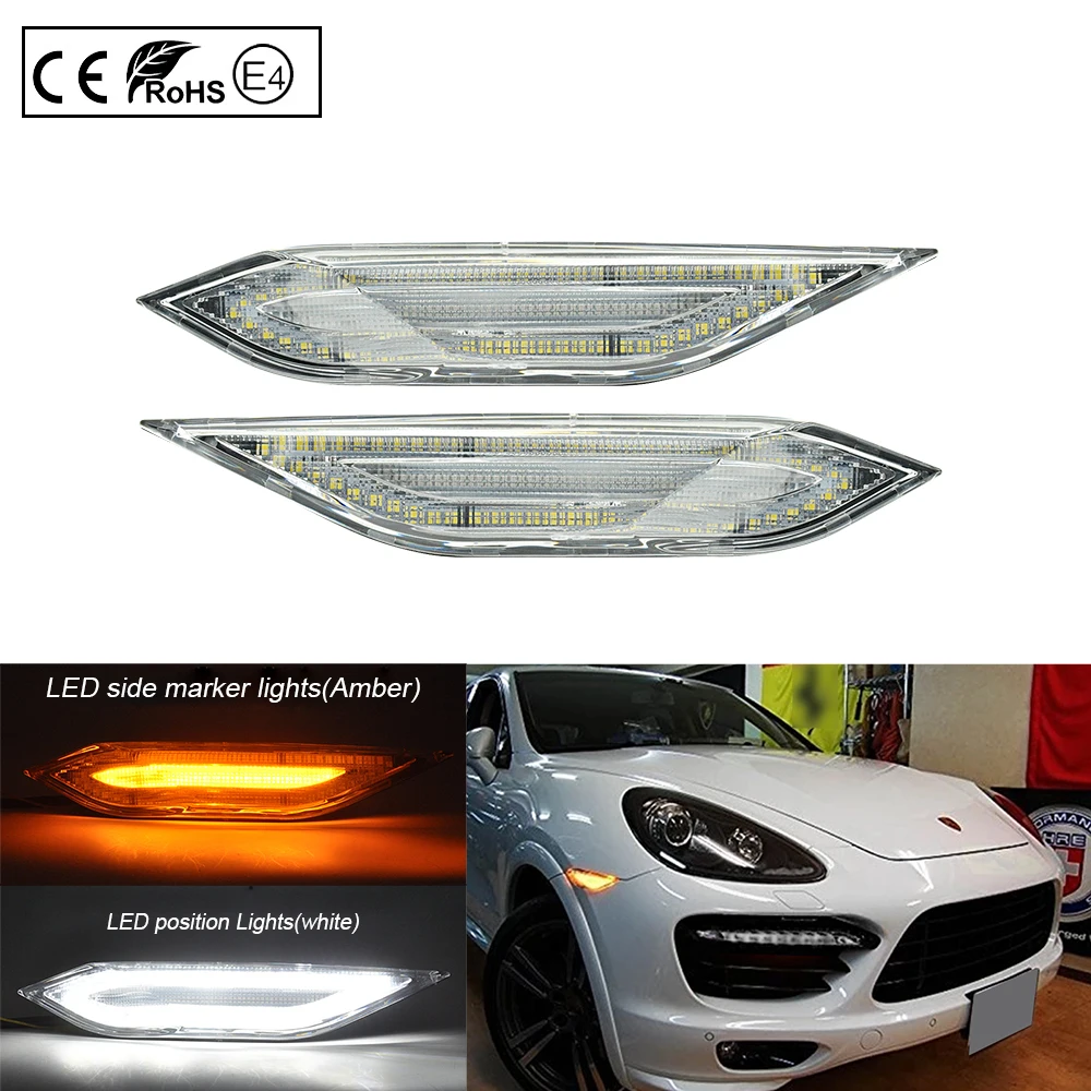 

A Pair Clear Lens LED Front Side Marker Lights turn signal lamp for Porsche 958 generation All Cayenne models 2011-2014
