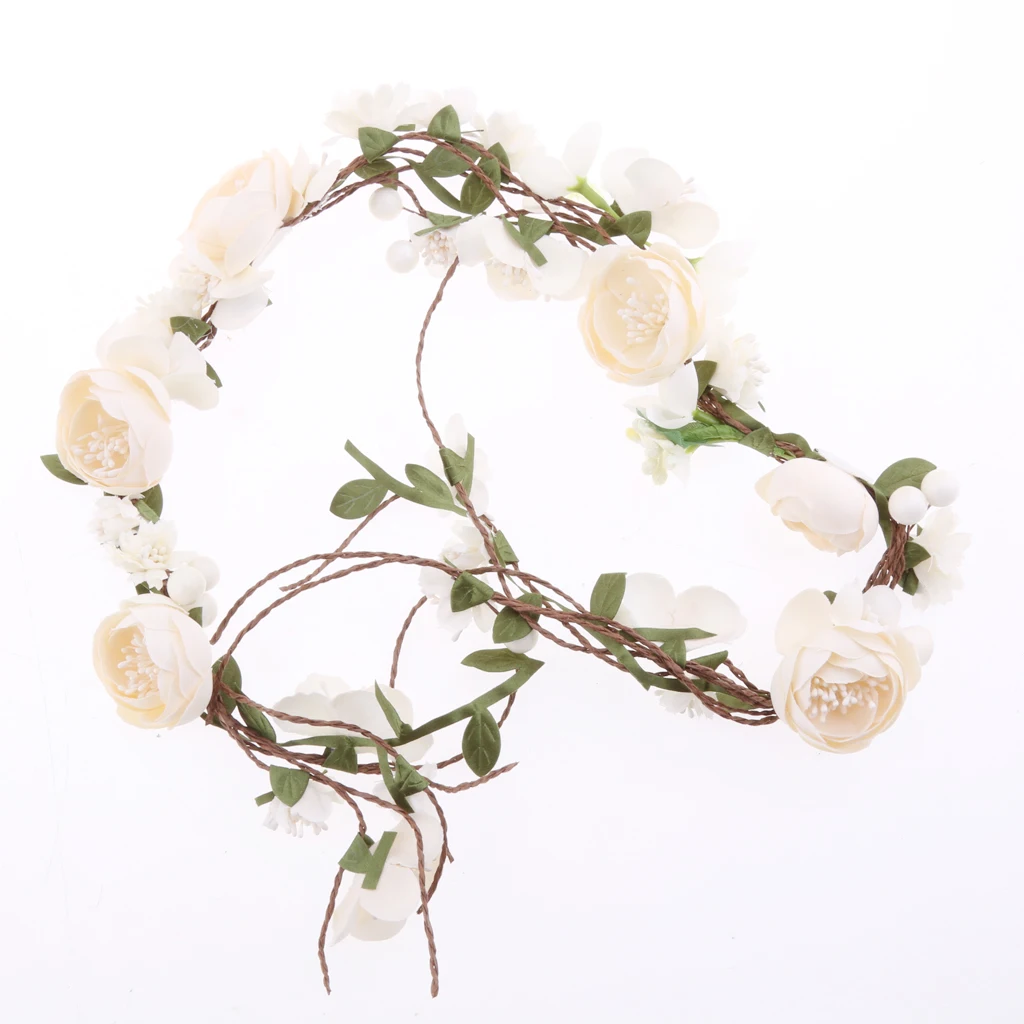 Wedding Bridal Boho Rattan Flower Forehead Cane Wreaths Hair Garland Hairdress Headwear for Festival Wedding Party 