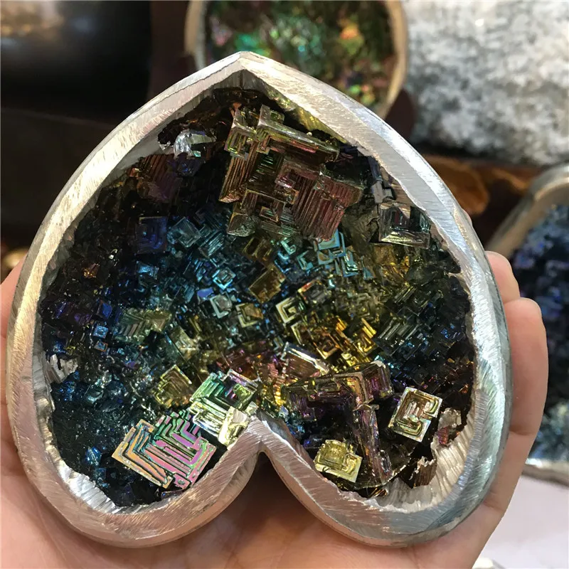 

natural quartz crystal rainbow {bismuth} mineral heart specimen