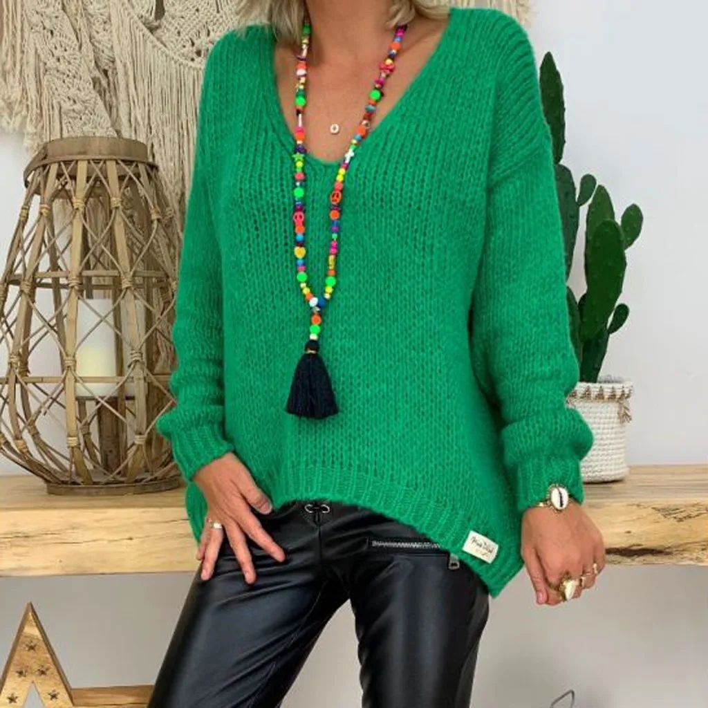 

Winter Fashion Star Print V-Neck knitted Jumper Sweater Loose Bottom Shirt Casual Female Womens Top Long Sleeve Blusas Pullover