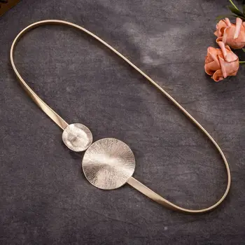 

Korean Elastic Metal Waist Silver Gold Chain Belts Female Round Leaf Buckle for Women Dresses Strap Waistband Cummerbunds