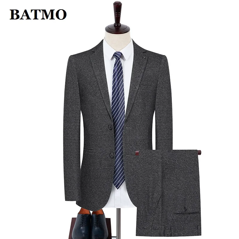 

BATMO 2021 new arrival autumn high quality Grey suits men, mens wedding suit ,plus-size S-XXXL 677