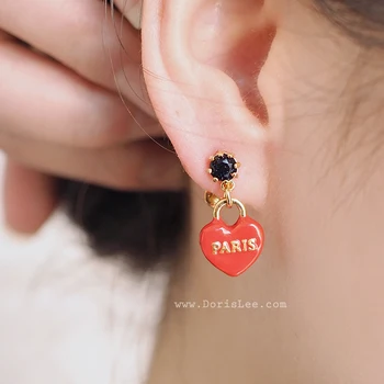 

he Eiffel Tower heart shaped earrings ear clip lock key