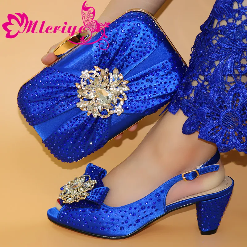 

New Arrival Ladies Italian Shoe and Bag Set Decorated with Rhinestone Designer Shoes Women Luxury 2020 Slip on Women Party Pumps