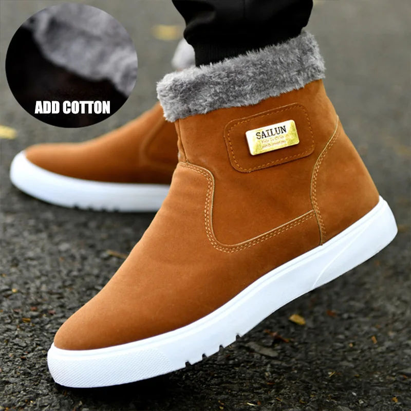 Thick Warm Men Boots Leather Shoes Men Winter Snow Boots High-top Men's Casual Shoes With Fur Plus Size Velvet Ankle Male