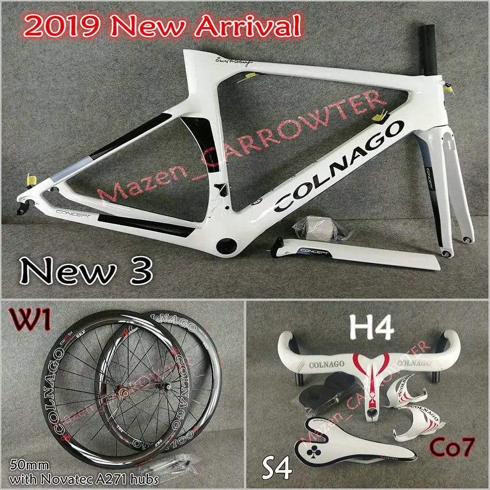 NJWH Белый Черный Colnago концепция карбоновые шоссейные рамы руль седло бутылки клетки 50 мм карбоновые колеса A271 ступицы