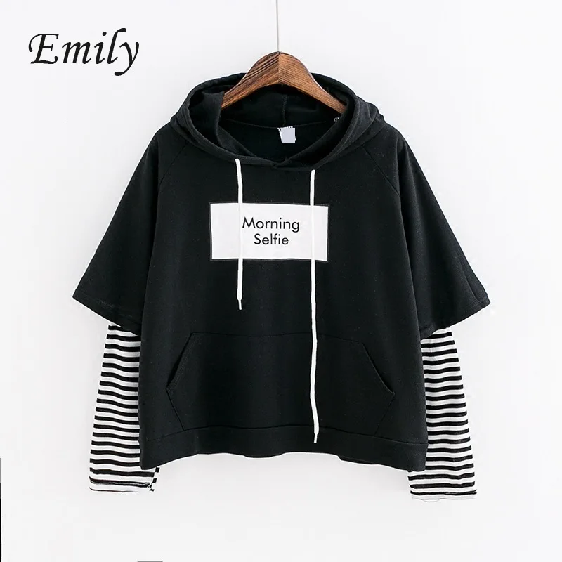 

New Autumn Women Sweatshirt Fashion Striped Sleeve Patchwork Casual Hoodies Cotton Spring Kpop Harajuku Streetwear Clothes