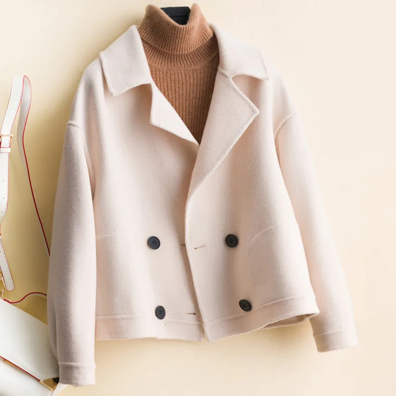 

2019 Autumn And Winter New Style Double-faced Woolen Goods Cashmere Coat Women's Pure Wool Korean-style Slim Fit Medium Length S