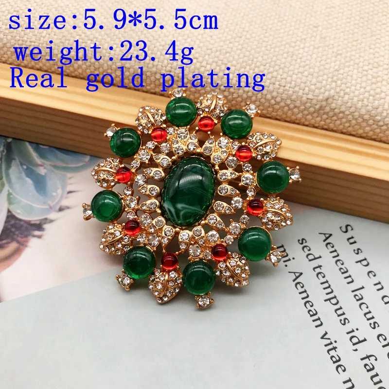 Green Brooches Classic Large Vintage Rhinestones Luxurious Jewelry Pins For Party Birthday Gifts
