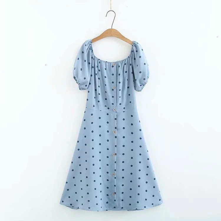 

Plus Size Women's dresses O neck Big Size Fashion dresses Women's clothes Polka Dot Blue Mid dresses Summer dress