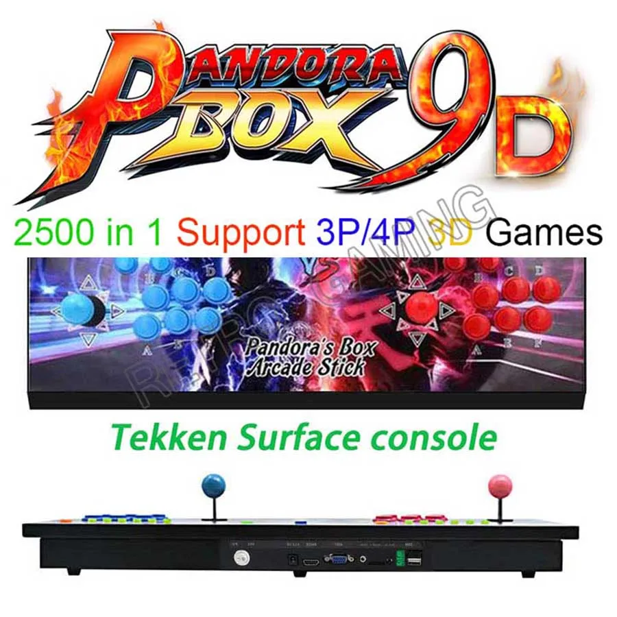 Tekken Встроенный Pandora box 9d 2500 В 1 аркадная игровая консоль поддержка 3P 4P игровой usb-геймпад Plug and play Поддержка 3d игры mutal Kombat - Цвет: Tekken
