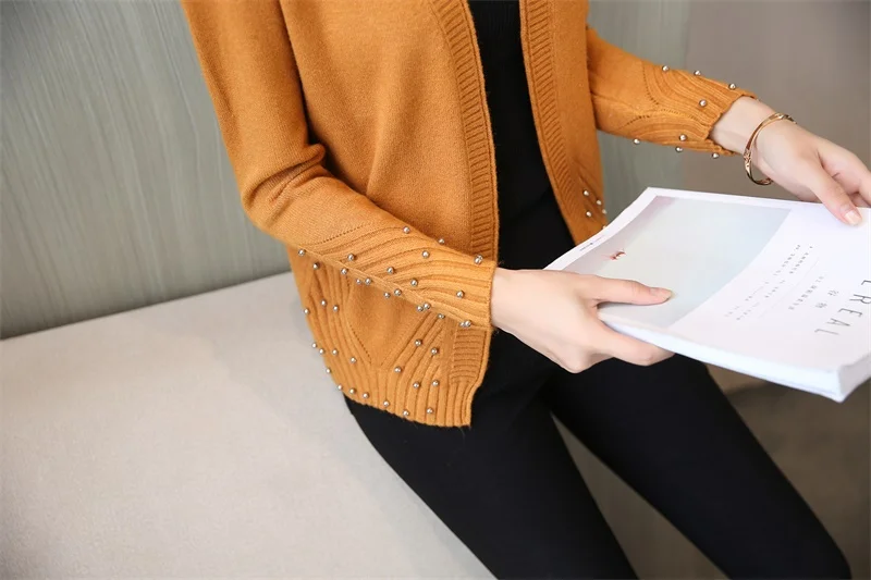 Ограниченная серия, хлопковый женский свитер, Blusas De Inverno Feminina, свитер, новые осенние платья, тонкий вязаный кардиган, расшитый бисером, Женское пальто
