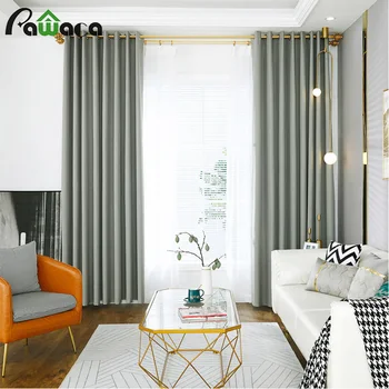 

Modern Blackout Curtains Sun Protection Heat Insulation Window Curtains for Living Room Bedroom Decor Solid Color Punch Curtains