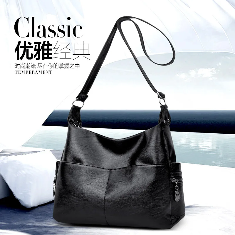 

2018 New Style WOMEN'S Bag Simple Casual Middle-aged Mom Shoulder Oblique Bag Soft Leather Women's Oblique Bag Bag Fashion