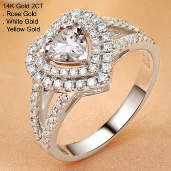 

14K White Gold 2 Carat Moissanite Diamond Ring Women Heart Luxury 2 Laps Wedding Party Engagement Anniversary Ring 2 Ct D Color