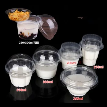 

50pcs Disposable transparent plastic bowl pudding soy plum bowls ice cream yogurt pudding jelly takeaway packaging cup with lid