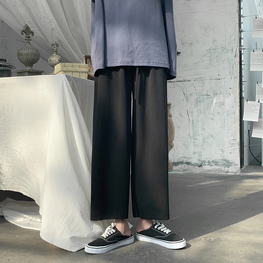 

Men's Wide Leg Pants Summer Thin Trousers Male Ice silk Droop Breathable Ankle Length Solid Streetwear Casual Loose Jogger Pants