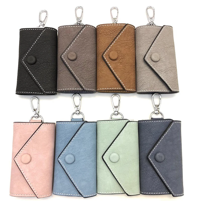 

Smart Key Holder Cow Split leather Keychain Wallet Organizer Car Door Key Bag Ring Cover Holder Mini Solid Key Pouch Women Men