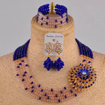 

Delicate charming beaded jewelry royal blue peach women nigerian wedding african beads jewelry set ABC1022