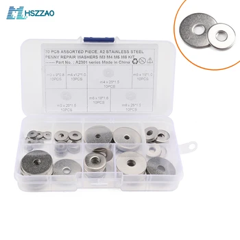 

70 Pcs Boxed Stainless Steel 304-Car Universal 7 Sizes Extra Flat Washer A2-70 / C Grade Extra Large Washer