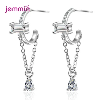 

New Fashion 925 Silver Women Tassel Chain Drop Dangle Earring with AAA Crystal Zircon Earrings Sterling Silver Jewelry