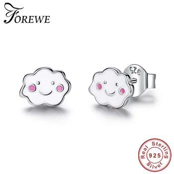 

Authentic 100% 925 Sterling Silver Smile Clouds Stud Earring with White Enamel Small Cute Earrings For Women Girls Kids Jewelry